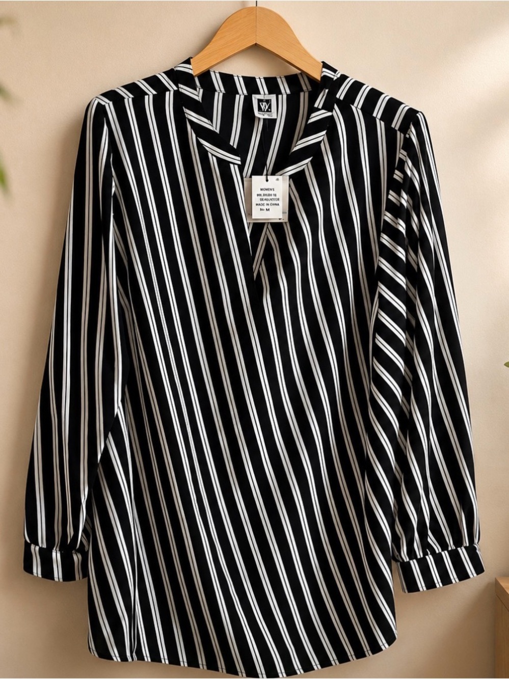 Black and White Striped Women's Top